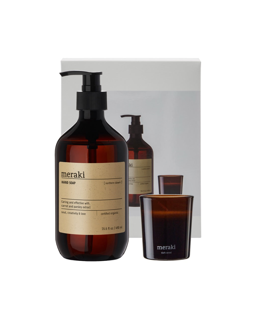 Gift box, Northern Dawn Hand Soap + Dark Wood Candle, 490 ml | 60 g